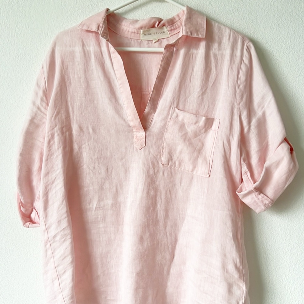 Side Stitch 10”% Linen Blouse - Picture 5 of 13